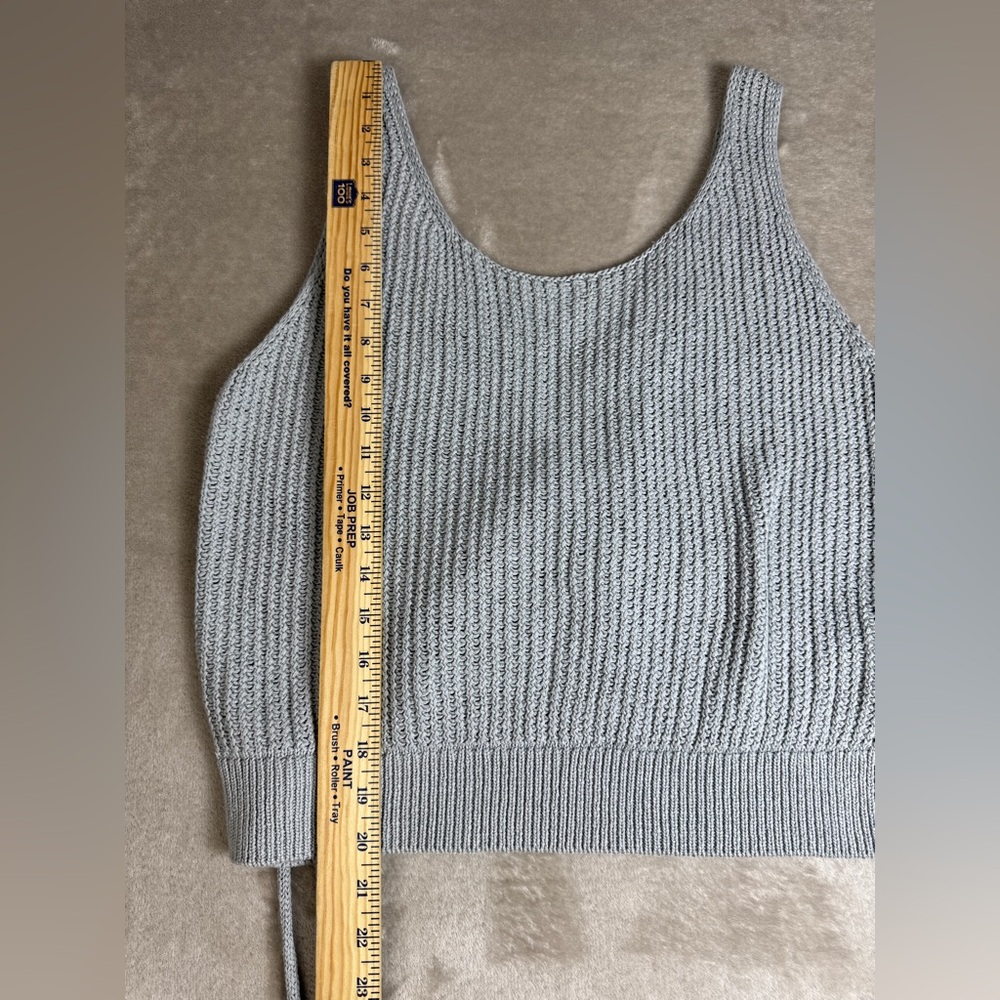 New Vince Tank Top Large Crossover Ribbed Cotton Sweater Gray‎ Fog Knit Side Tie - Picture 10 of 13